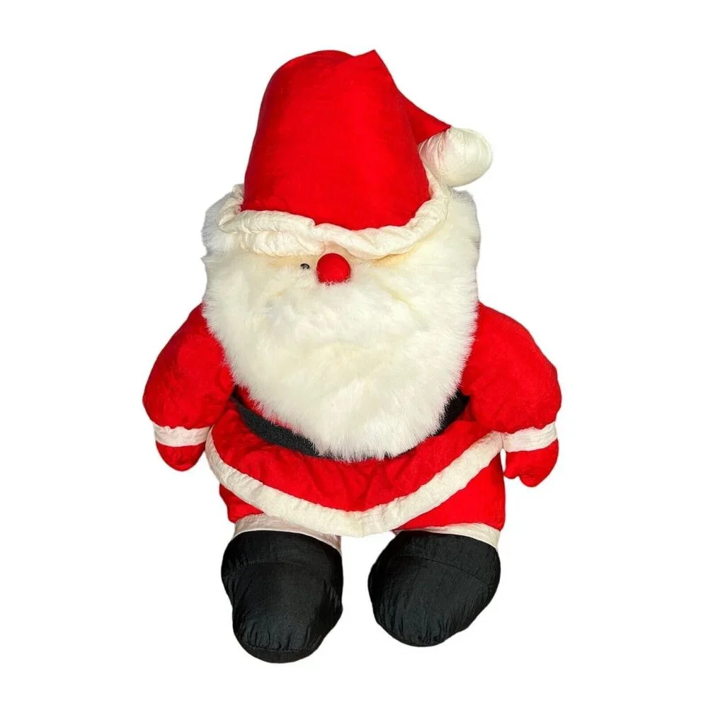 Vintage Santa Claus Red Nylon Plush Stuffed Toy Christmas J.S. International